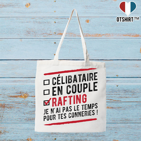 Tote bag coton recyclé célibataire en couple rafting