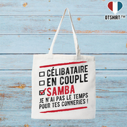 Tote bag coton recyclé célibataire en couple samba