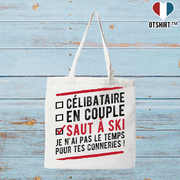 Tote bag coton recyclé célibataire en couple saut à ski