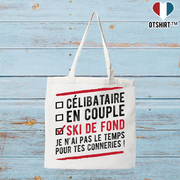 Tote bag coton recyclé célibataire en couple ski de fond