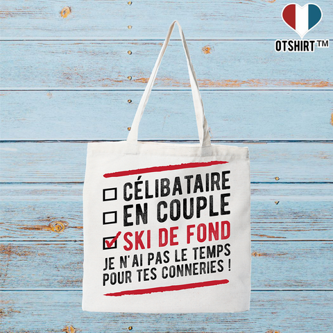 Tote bag coton recyclé célibataire en couple ski de fond