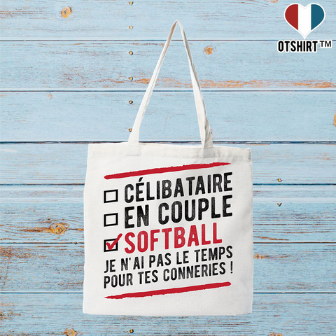 Tote bag coton recyclé célibataire en couple softball