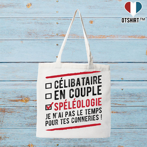 Tote bag coton recyclé célibataire en couple spéléologie
