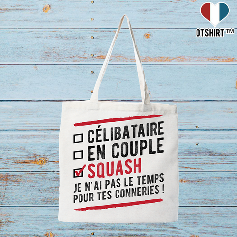 Tote bag coton recyclé célibataire en couple squash
