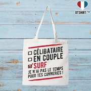 Tote bag coton recyclé célibataire en couple surf