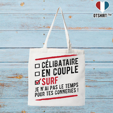 Tote bag coton recyclé célibataire en couple surf