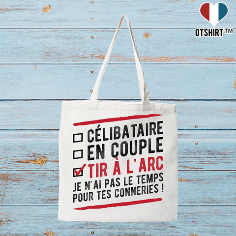 Tote bag coton recyclé célibataire en couple tir à l'arc