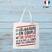 Tote bag coton recyclé célibataire en couple tir sportif