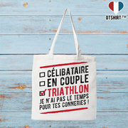 Tote bag coton recyclé célibataire en couple triathlon