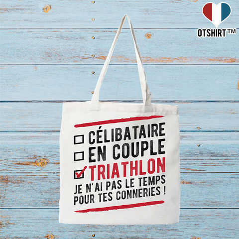 Tote bag coton recyclé célibataire en couple triathlon