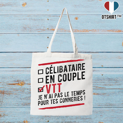 Tote bag coton recyclé célibataire en couple vtt
