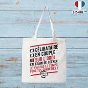 Tote bag coton recyclé célibataire sur l'ordi