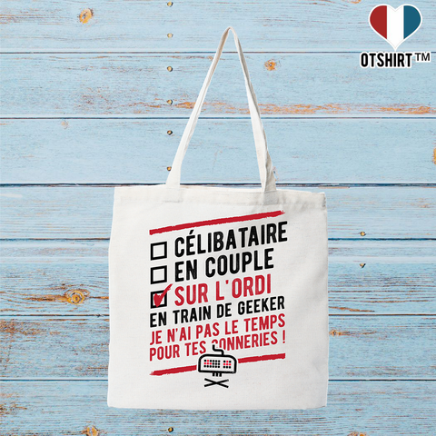Tote bag coton recyclé célibataire sur l'ordi