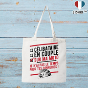 Tote bag coton recyclé célibataire sur ma moto