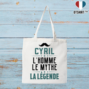 Tote bag coton recyclé cyril l'homme le mythe la légende