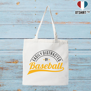 Tote bag coton recyclé easily distracted by baseball