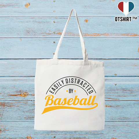 Tote bag coton recyclé easily distracted by baseball