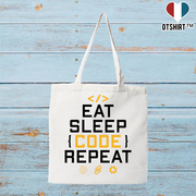 Tote bag coton recyclé eat sleep code repeat