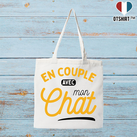 Tote bag coton recyclé en couple avec mon chat