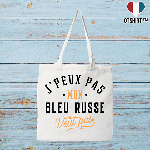 Tote bag coton recyclé j peux pas bleu russe