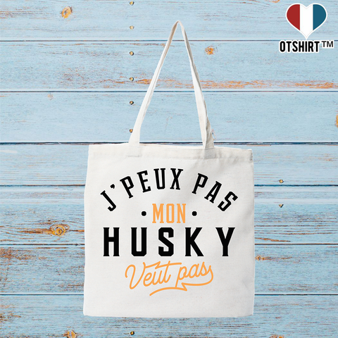 Tote bag coton recyclé j peux pas husky