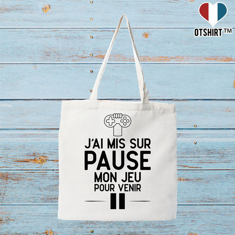 Tote bag coton recyclé j'ai mis mon jeu sur pause