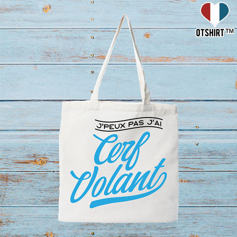 Tote bag coton recyclé j'peux pas j'ai cerf volant