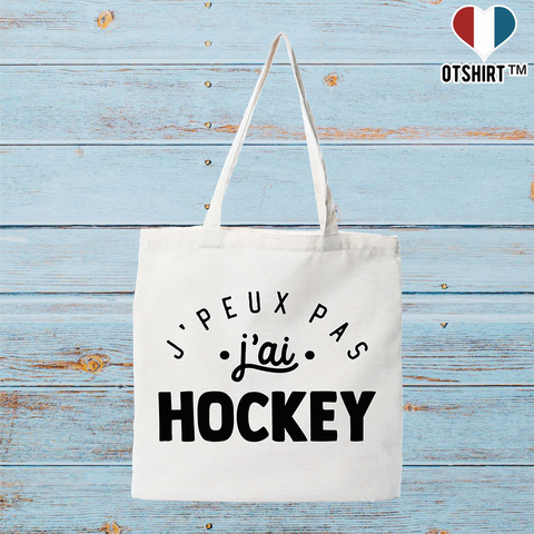 Tote bag coton recyclé j'peux pas j'ai hockey 2