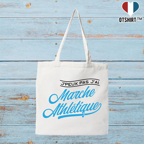Tote bag coton recyclé j'peux pas j'ai marche athlétique