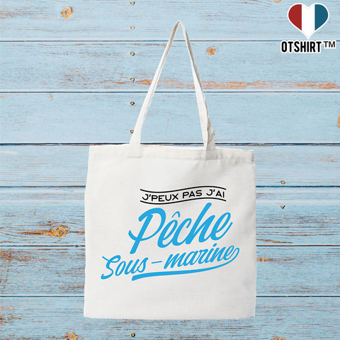 Tote bag coton recyclé j'peux pas j'ai pêche sous marine