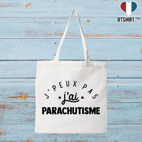 Tote bag coton recyclé j'peux pas j'ai parachutisme 2