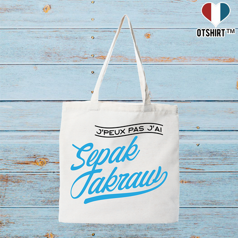 Tote bag coton recyclé j'peux pas j'ai sepak takraw