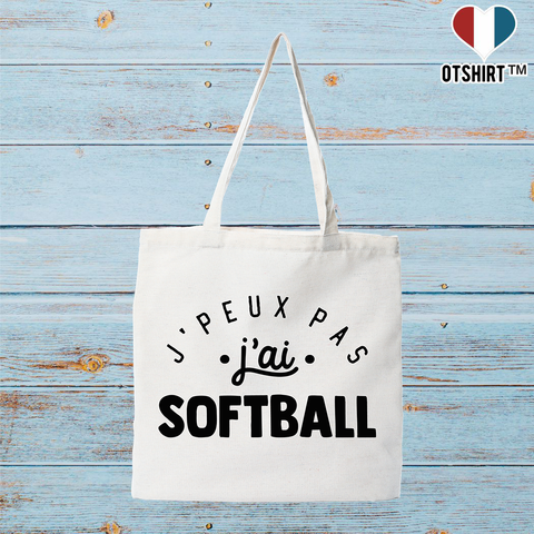 Tote bag coton recyclé j'peux pas j'ai softball 2
