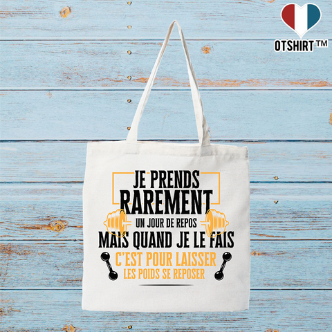 Tote bag coton recyclé je laisse les poids se reposer
