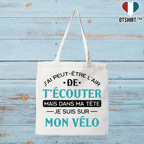 Tote bag coton recyclé je suis sur mon vélo