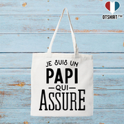 Tote bag coton recyclé je suis un papi qui assure