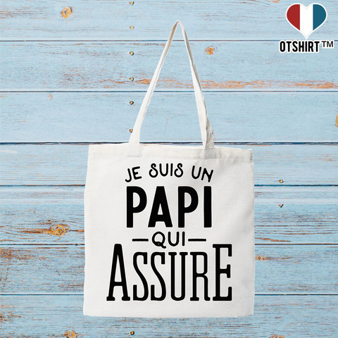 Tote bag coton recyclé je suis un papi qui assure