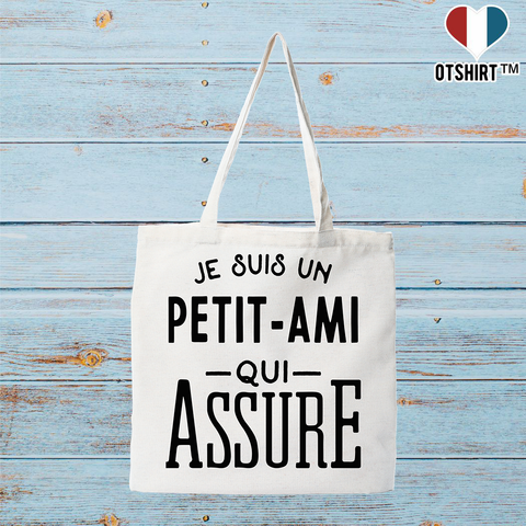 Tote bag coton recyclé je suis un petit-ami qui assure