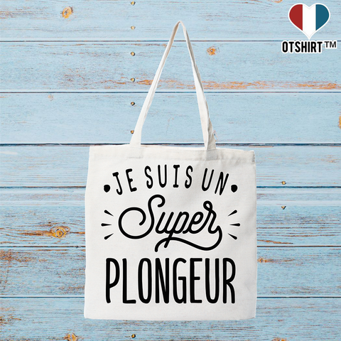 Tote bag coton recyclé je suis un super plongeur