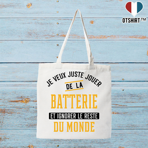 Tote bag coton recyclé jouer de la batterie et ignorer le monde