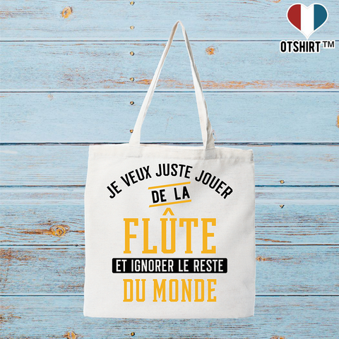 Tote bag coton recyclé jouer de la flûte et ignorer le monde