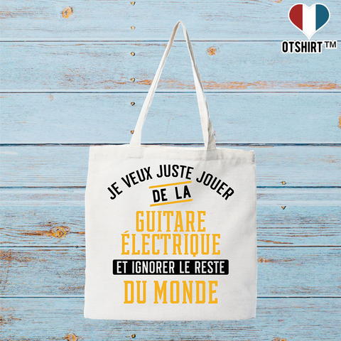 Tote bag coton recyclé jouer de la guitare électrique et ignorer le monde