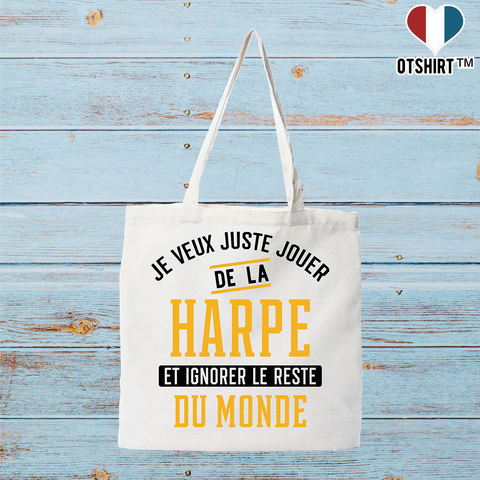 Tote bag coton recyclé jouer de la harpe et ignorer le monde