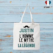 Tote bag coton recyclé justin l'homme le mythe la légende