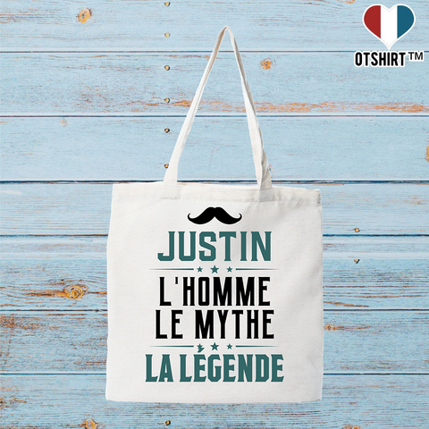 Tote bag coton recyclé justin l'homme le mythe la légende