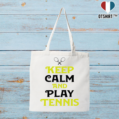 Tote bag coton recyclé keep calm and play tennis