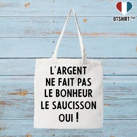 Tote bag coton recyclé l'argent ne fait pas le bonheur