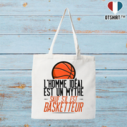 Tote bag coton recyclé l'homme idéal est basketteur