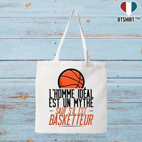 Tote bag coton recyclé l'homme idéal est basketteur