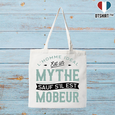 Tote bag coton recyclé l'homme idéal est mobeur